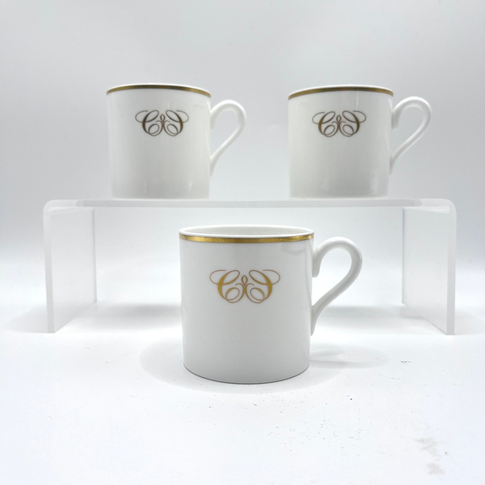 Wedgwood Bone China Espresso Cups Set of 3 White Gold Monogram Made in England